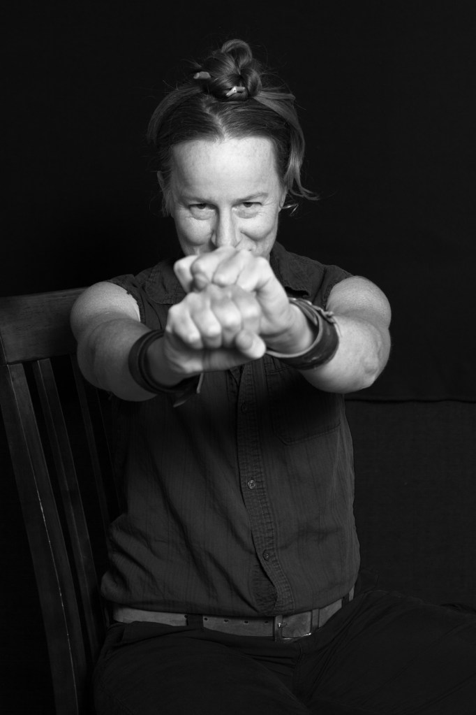 Black and white portrait photography.