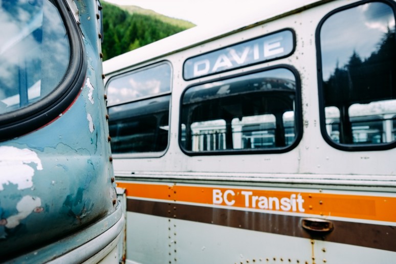 Vintage BC trolley buses on display at Sandon, BC.