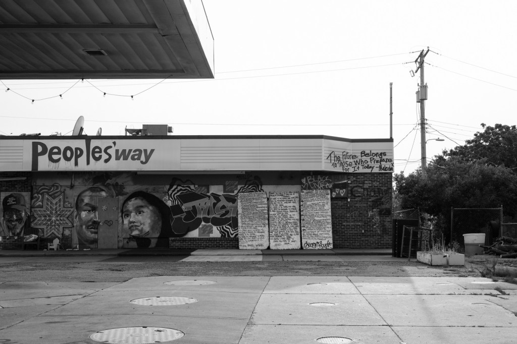 The People's Way gas station, no longer in service, near the George Floyd Memorial..